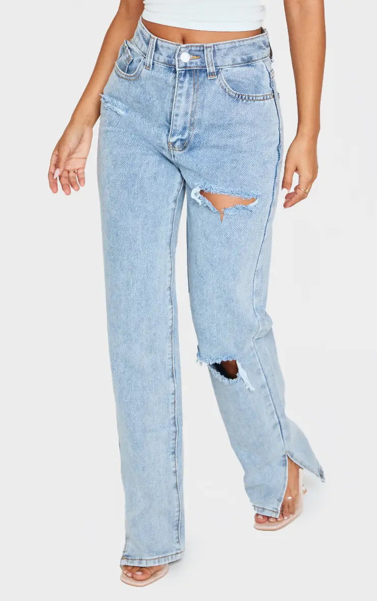 Petite Ripped Split Hem Jeans
