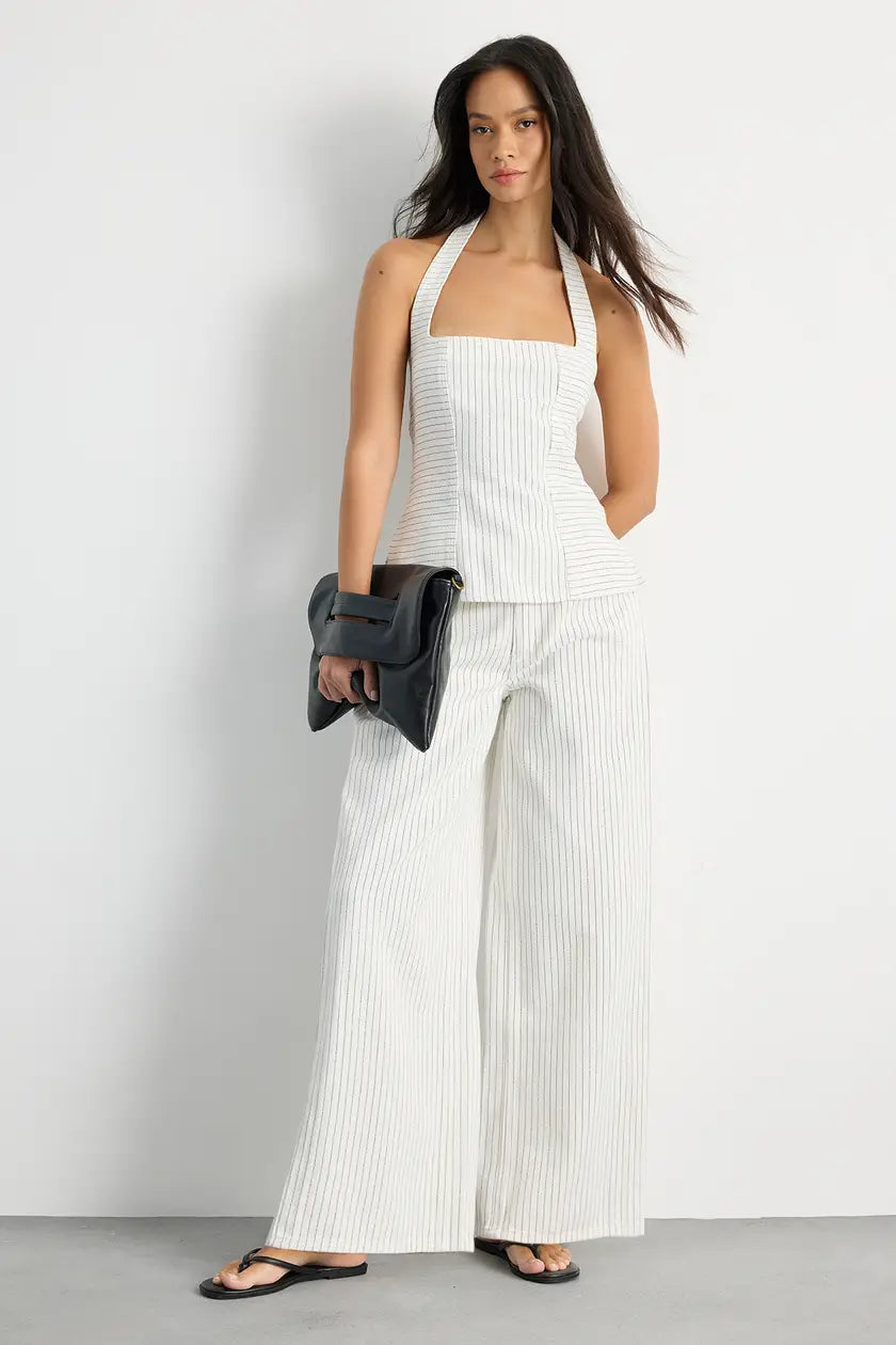 Pinstripe Wide Leg Jean