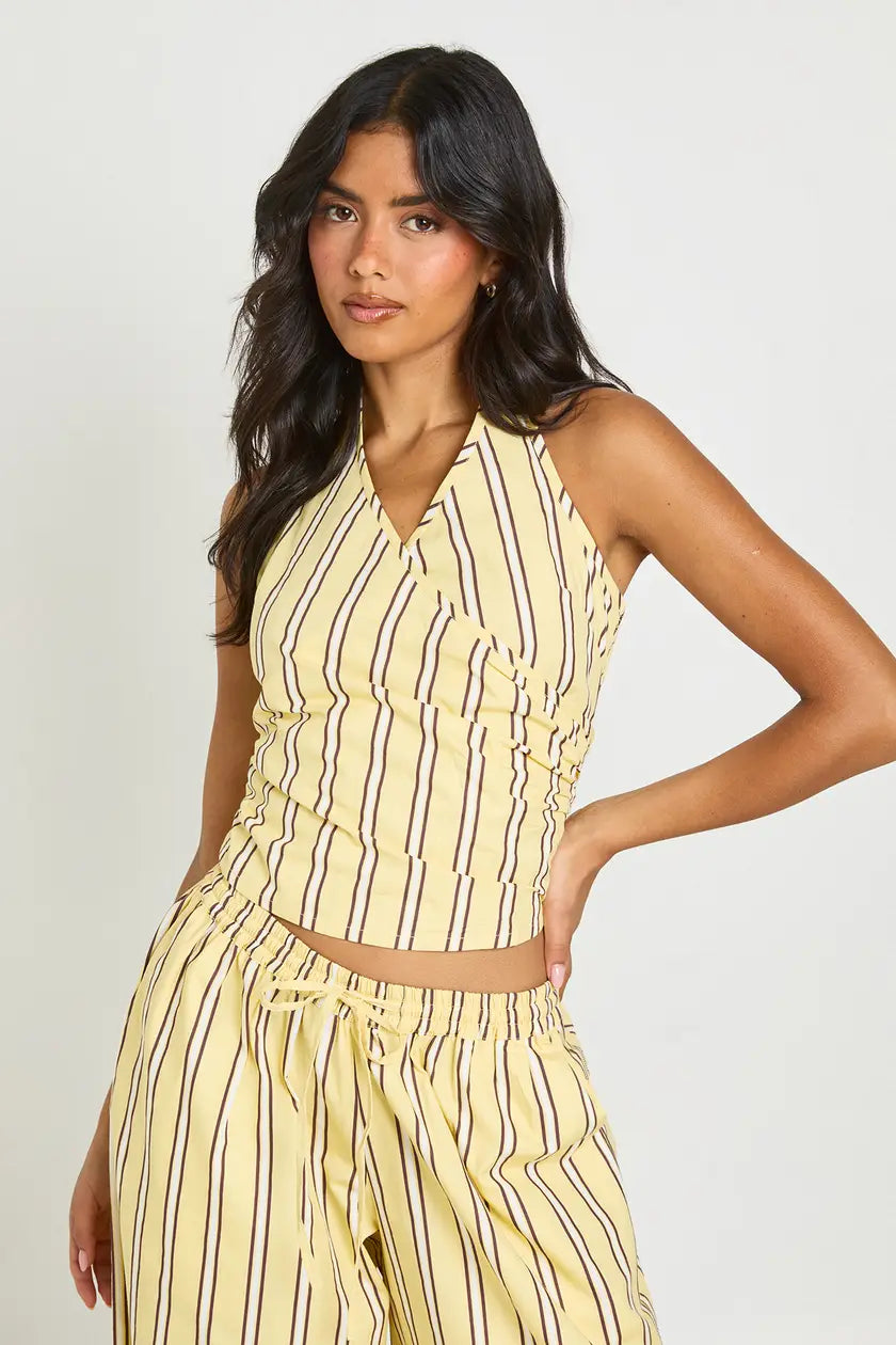 Stripe Halter Neck Wrap Top