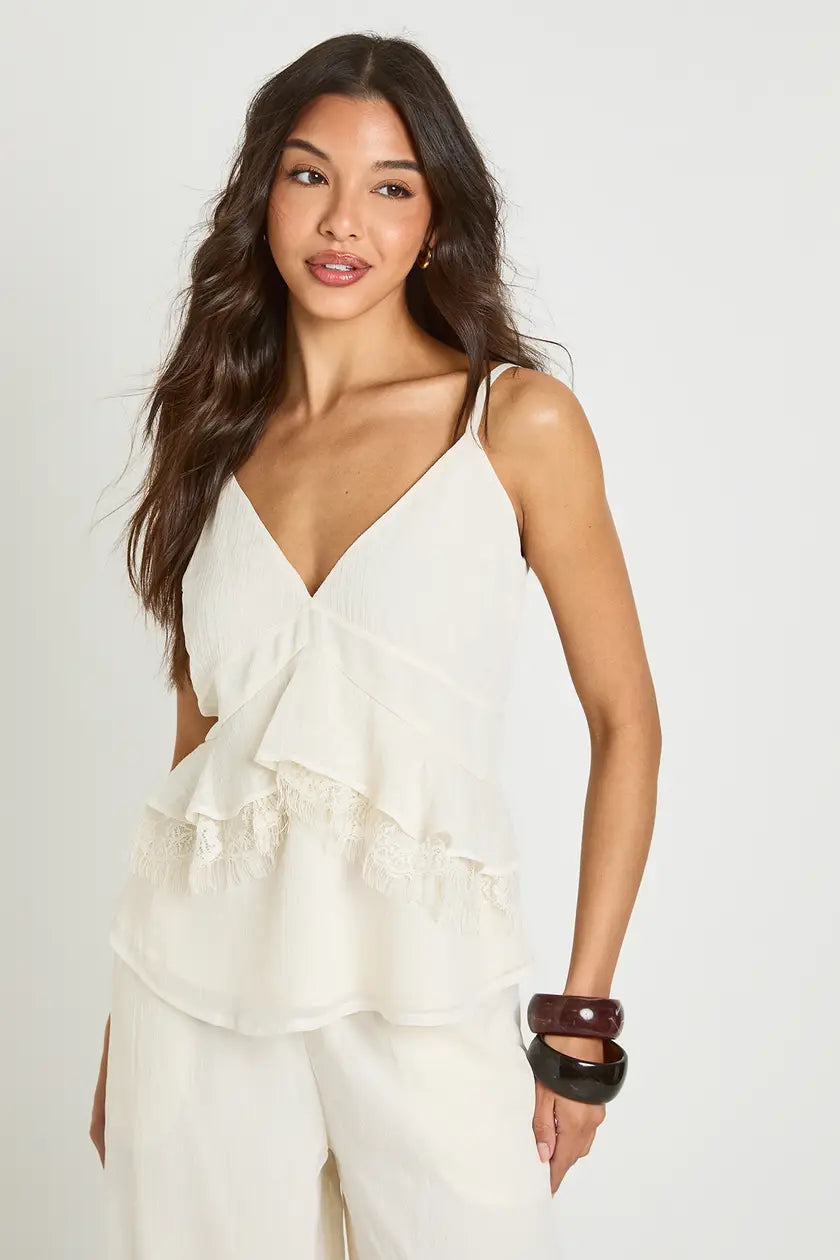 Chiffon Lace Ruffle Cami Top