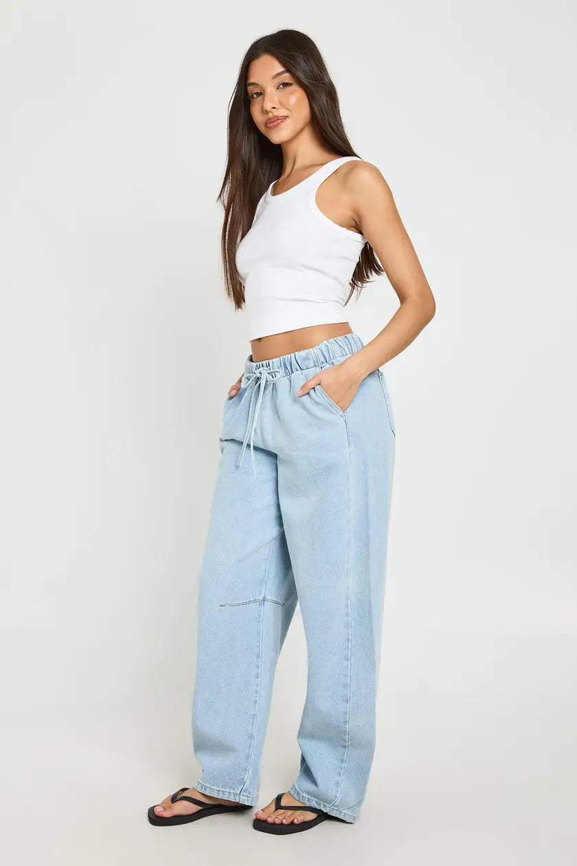 Elasticated Waistband Barrel Jean
