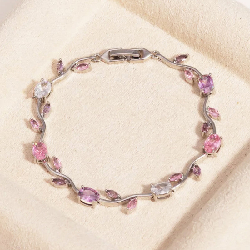 Silver Plated Multicolor Stones Studded Anti Tarnish Tulip Bracelet