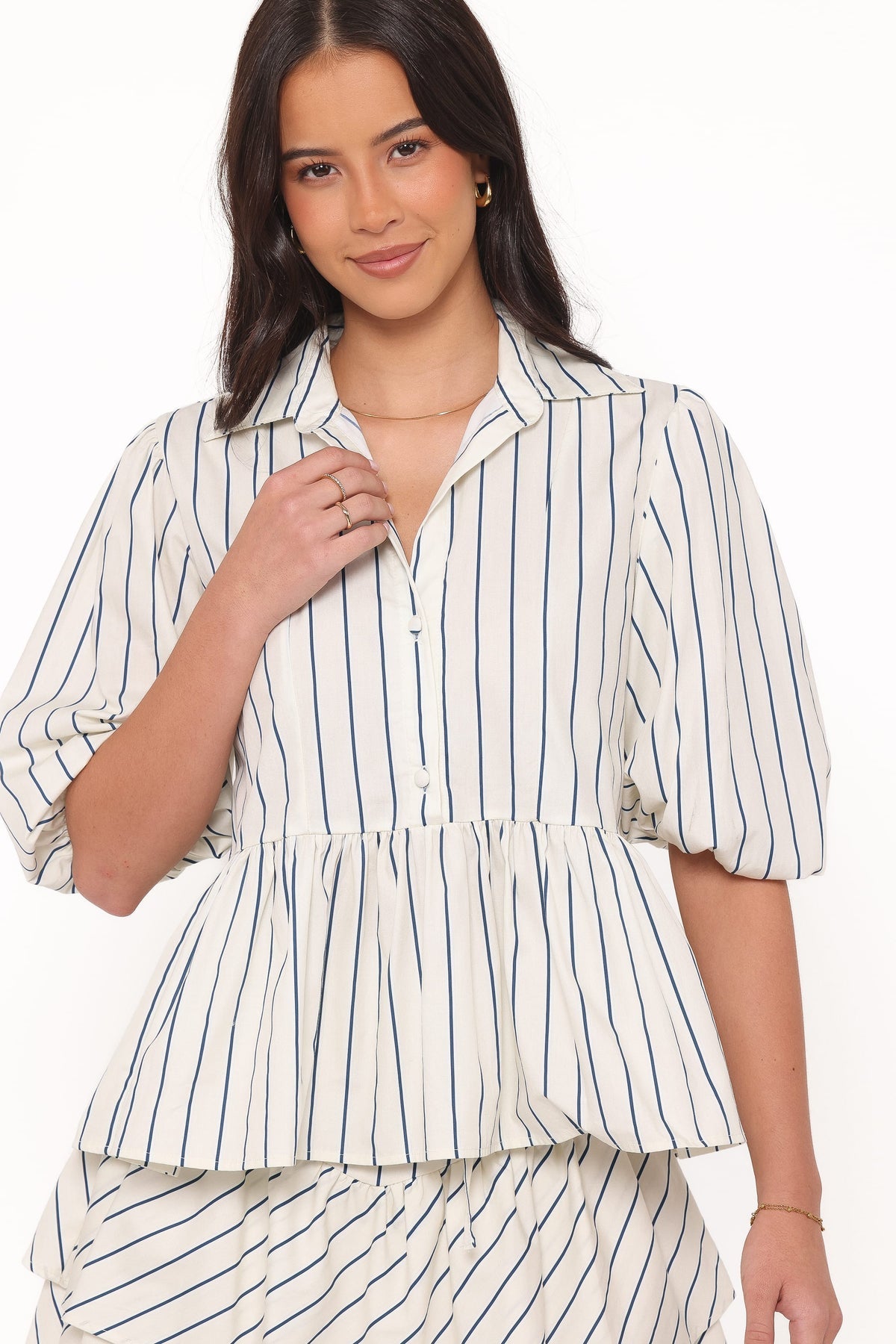 Stripped Short Sleeve Peplum Top