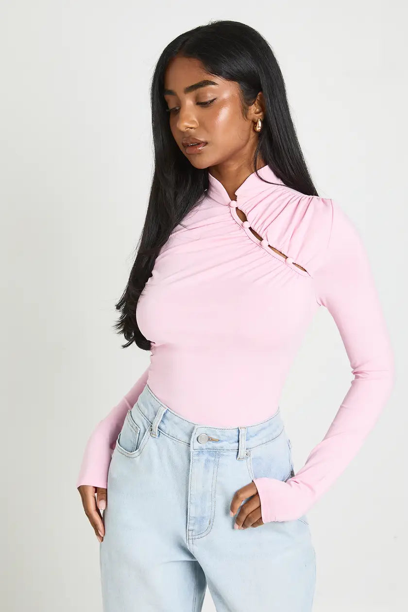 Long Sleeve Asym Button Up Bodysuit