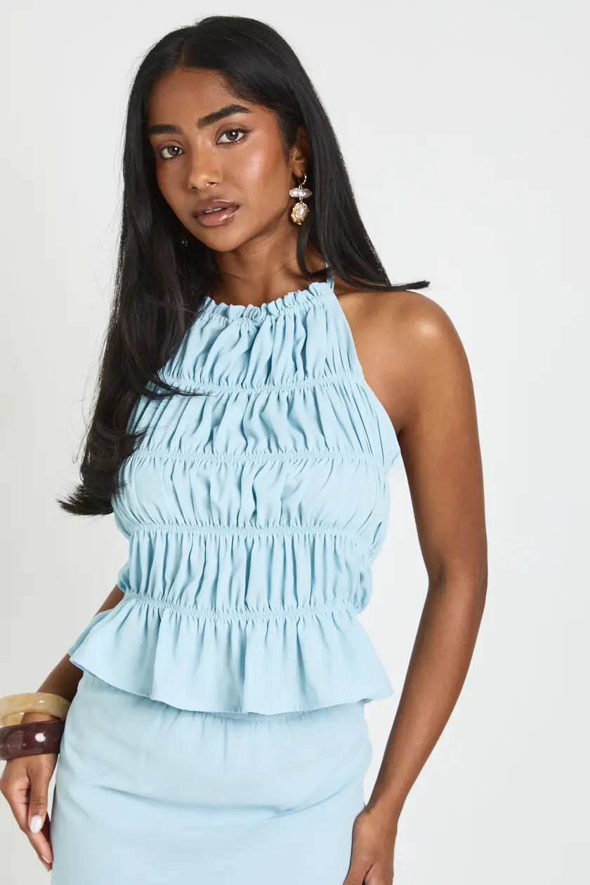 Shirred Chiffon Halterneck Top