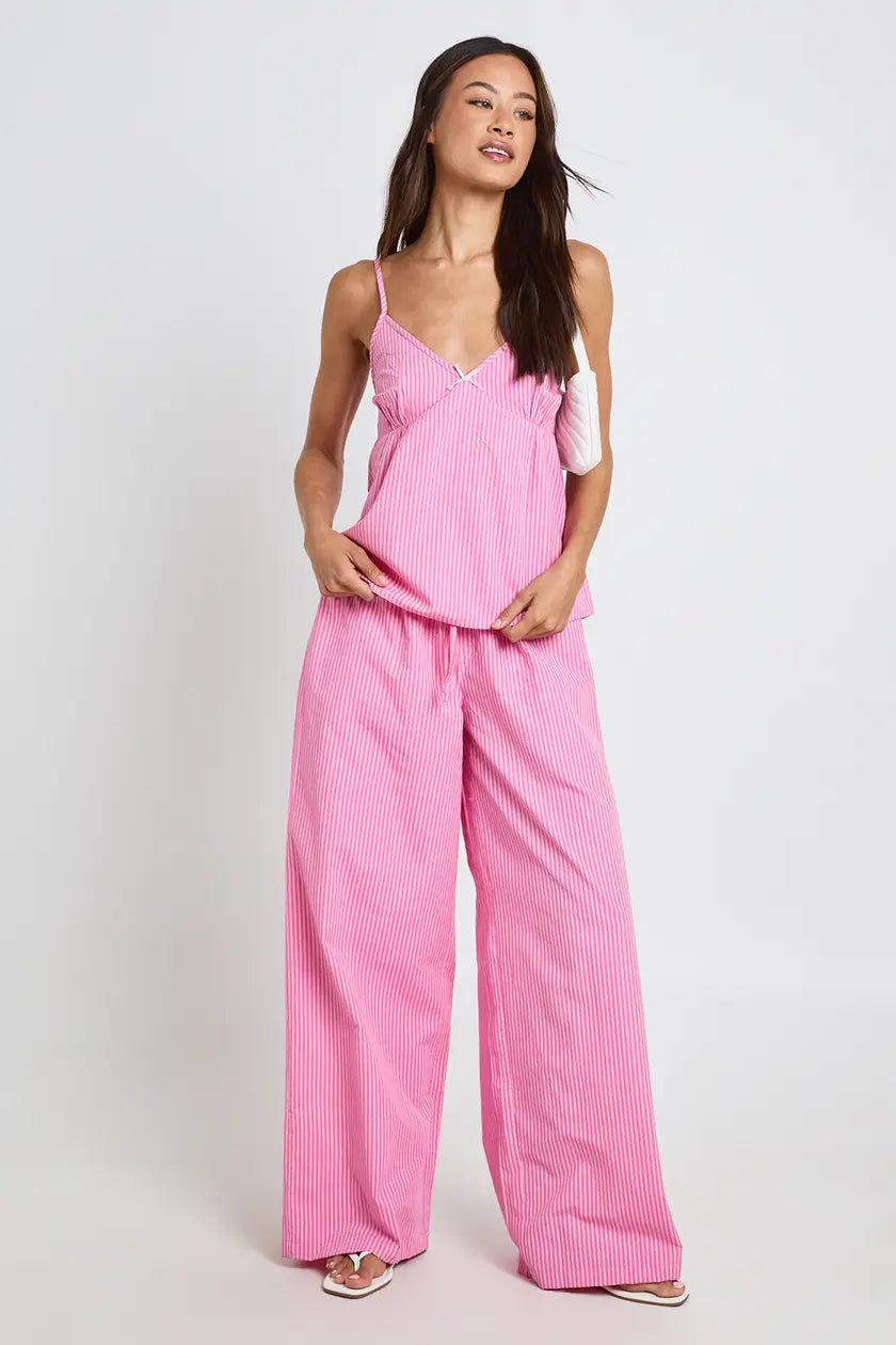 Stripe Bow Detail Cami & Wide Leg Trouser Co-ord
