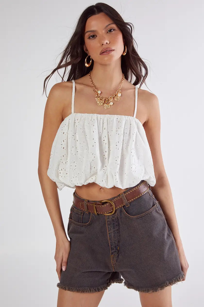 White Puffball Cami Top