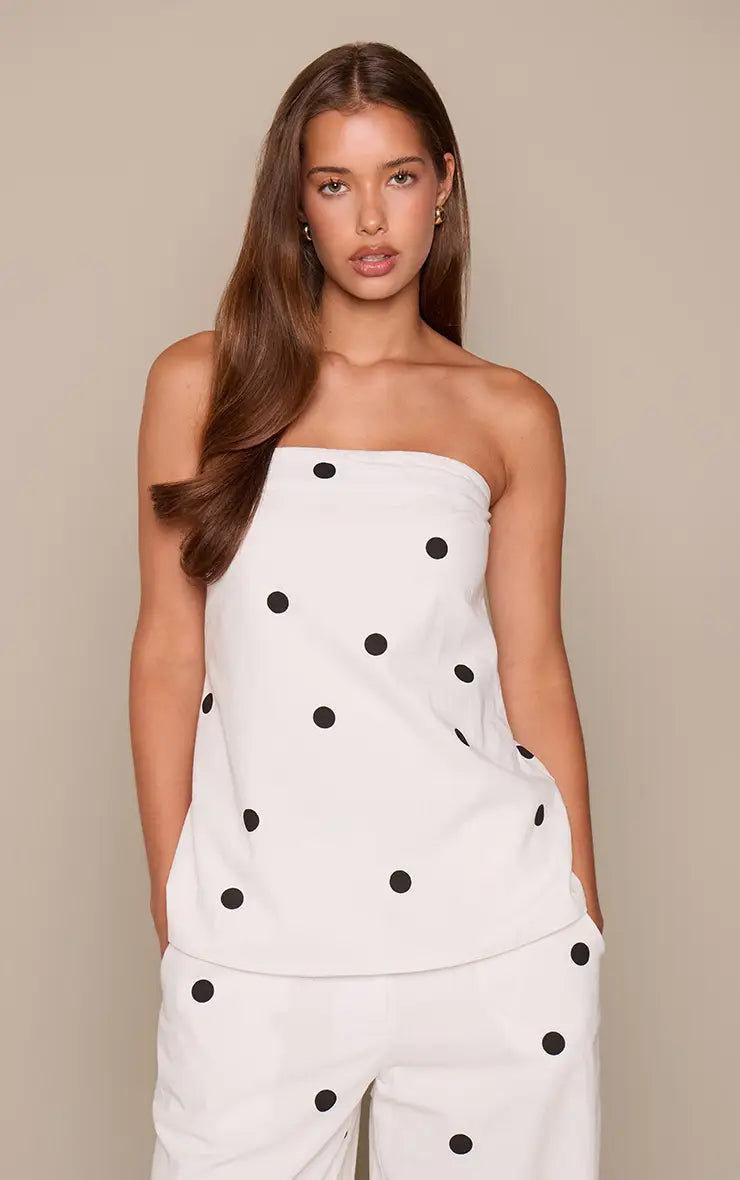 Polka Dot Cotton Bandeau Flowy Top Co-ord