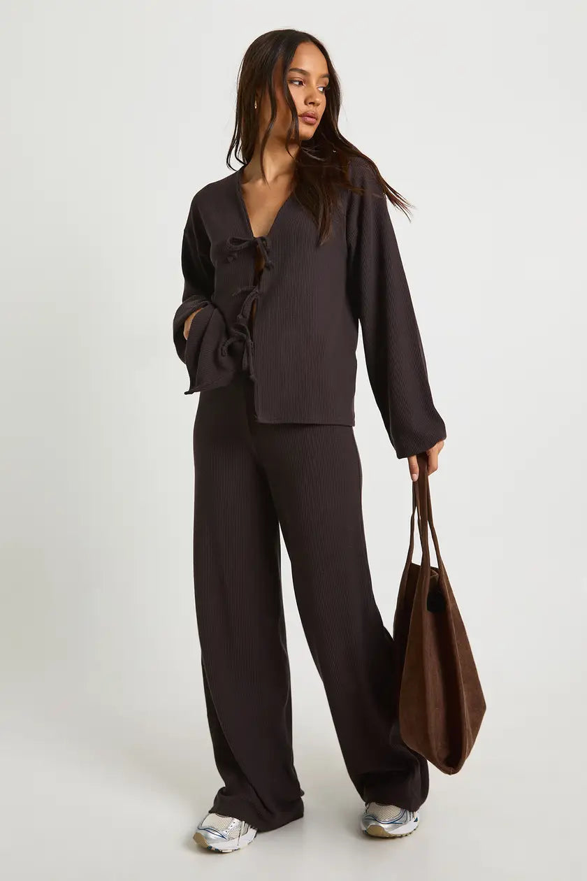 Rib Tie Front Blouse and Trouser Co-ord