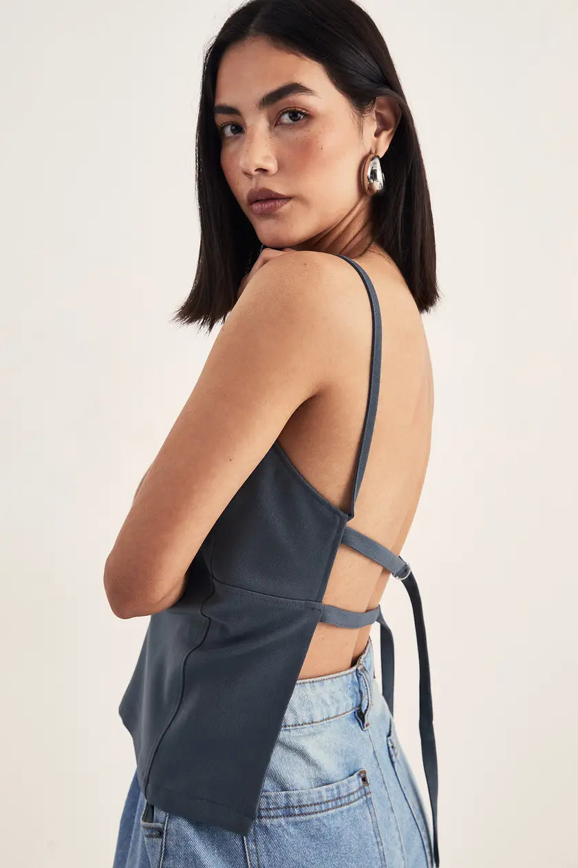 Seam Detail Tie Back Strappy Top