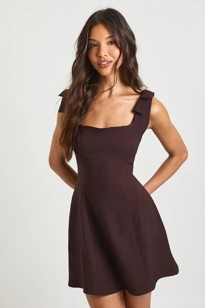 Tie Shoulder Square Neck Skater Dress