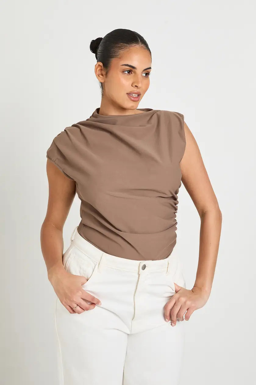 Ruched Grown On Neck Bodysuit