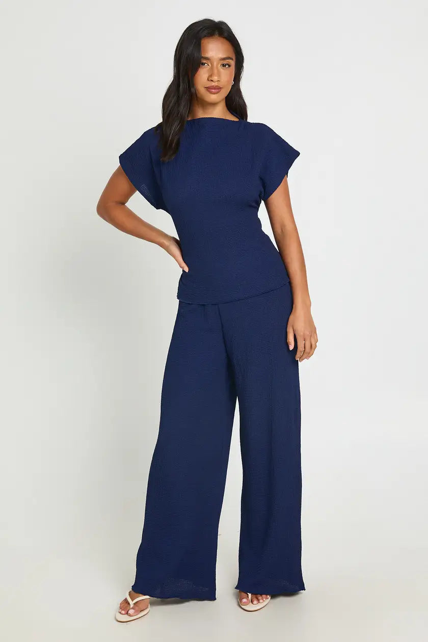Crinkle Tie Back Top Wide Leg Trouser Co ord
