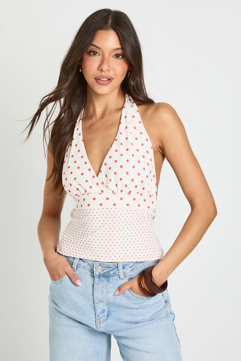 Mix Polka Dot Halter Neck Top