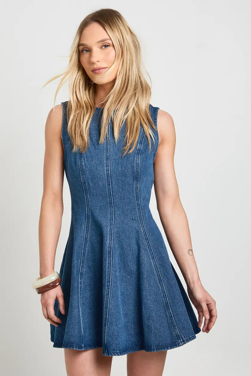 Petite Sleeveless Flippy Hem Denim Dress