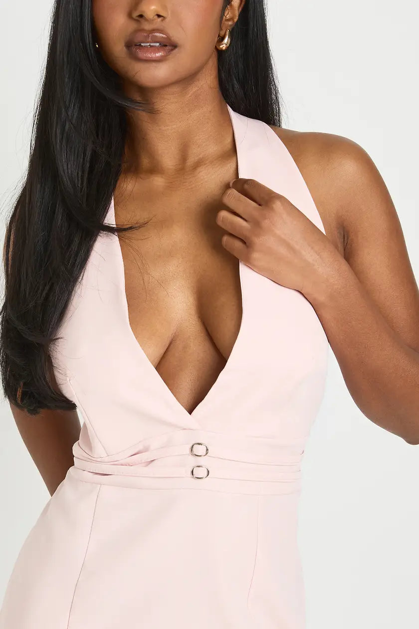 Tailored Halterneck Trim Detail Mini Dress