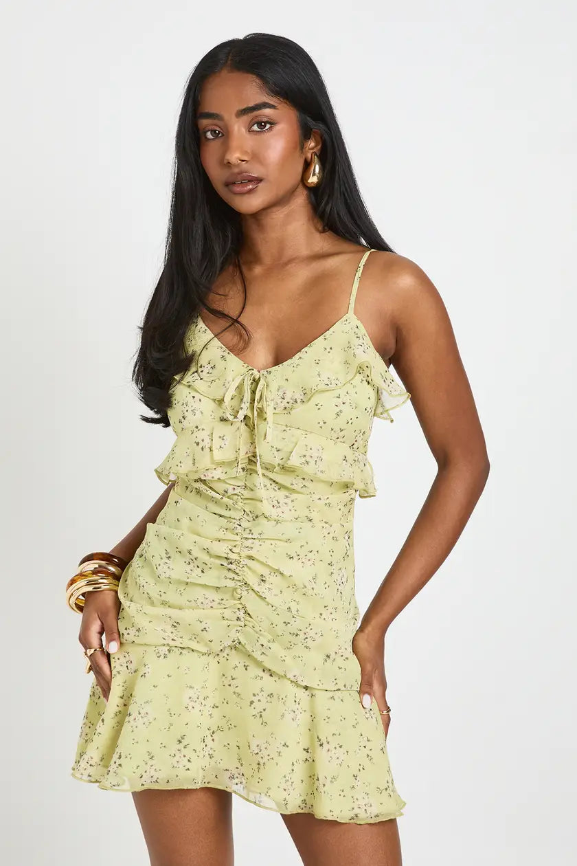 Floral Ruffle Detail Mini Dress