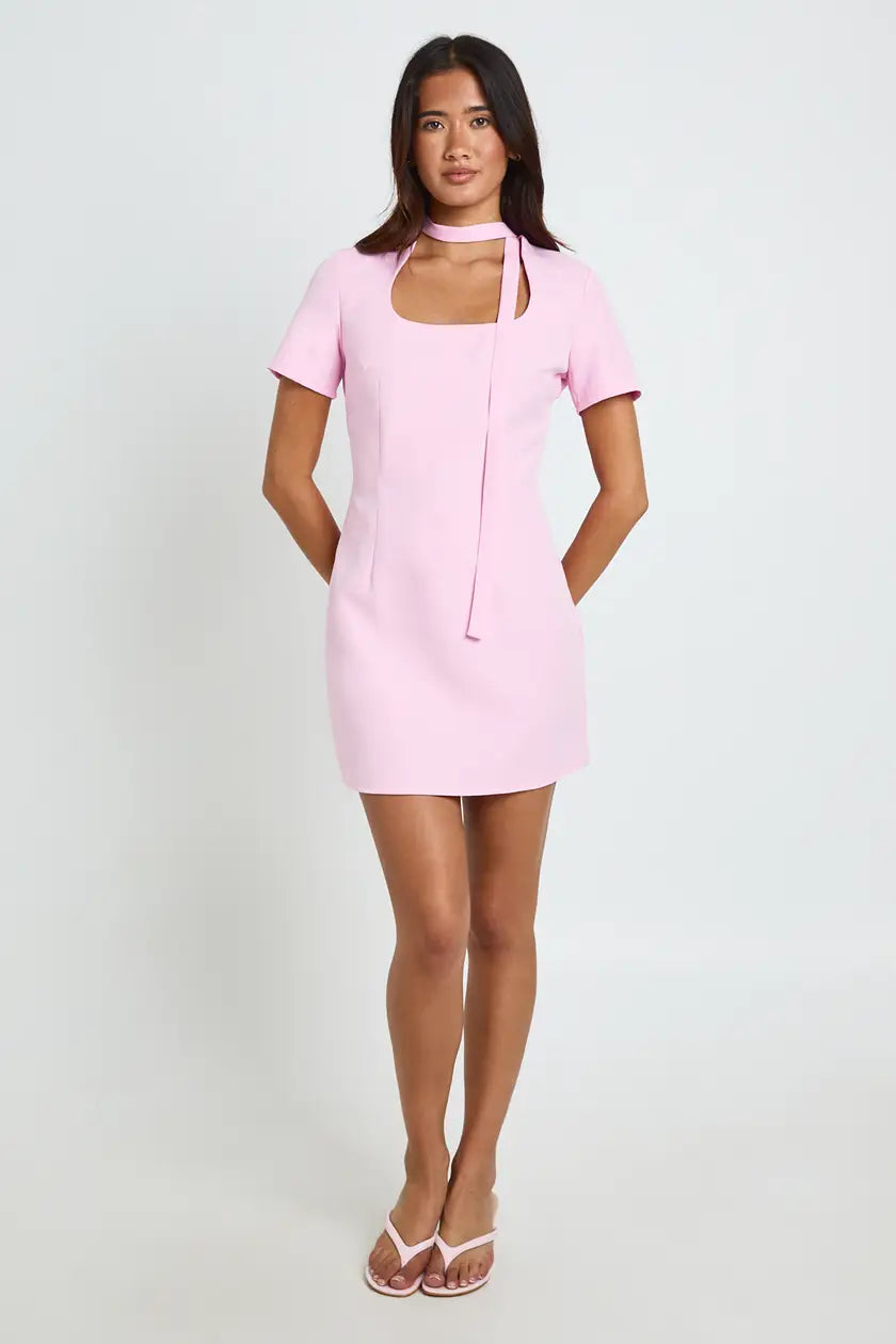 Short Sleeve Scarf Detail Mini Dress