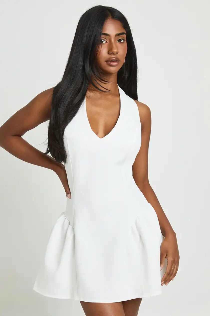 Tailored Plunge Halterneck Structured Skater Dress
