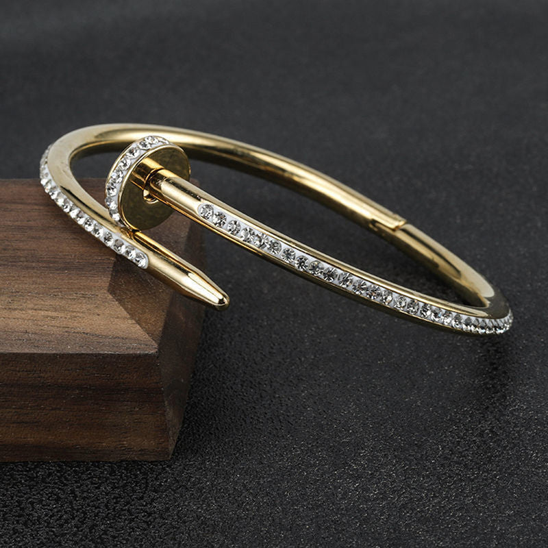 Stainless Steel Anti Tarnish AD Studded Nail Bracelet For Women