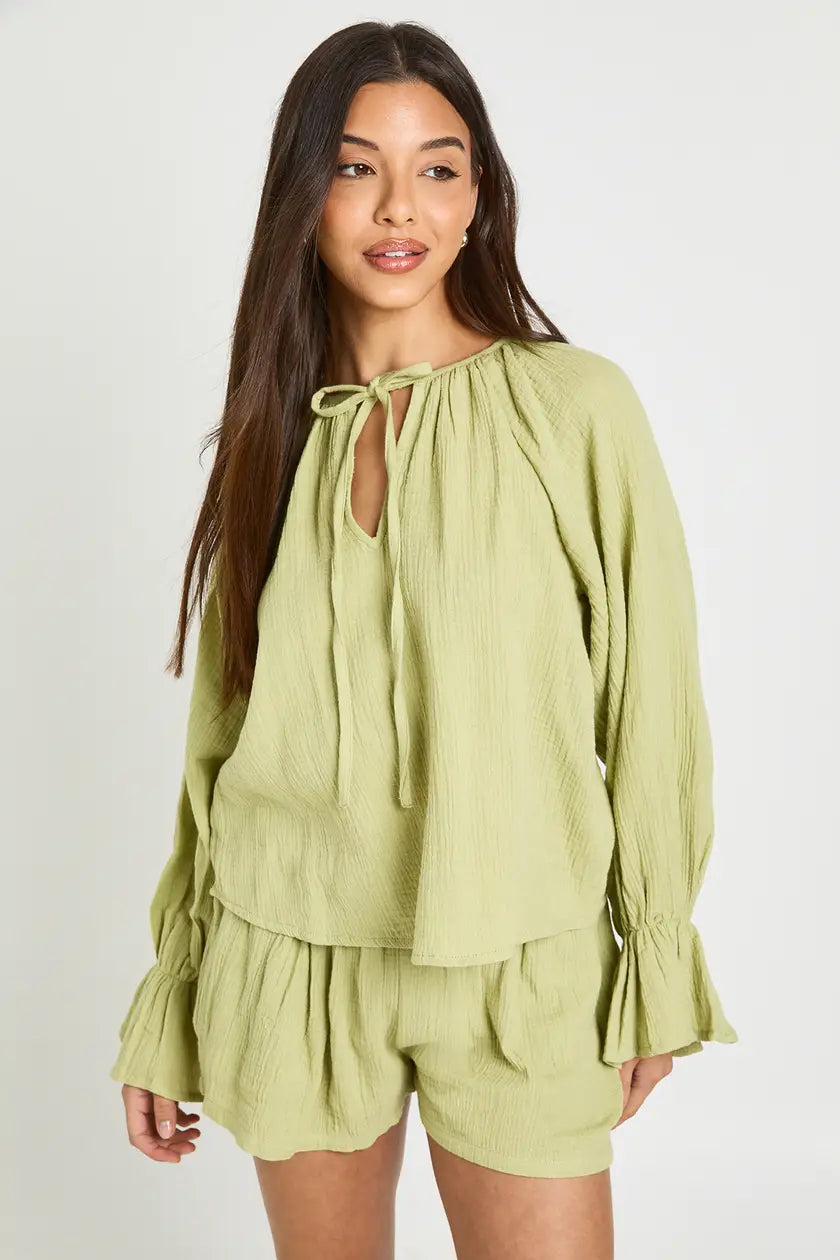 Cheesecloth Milkmaid Blouse and Short Co-ord