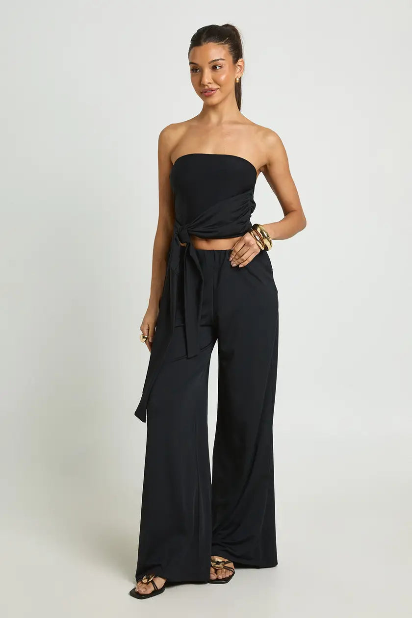 Soft Rib Drape Tie Bandeau and Wide Leg Trouser Coord set