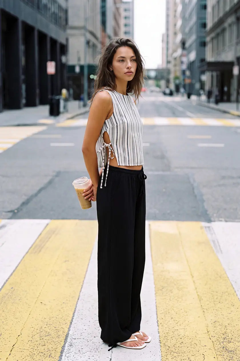 Stripe Linen Look Boxy Top