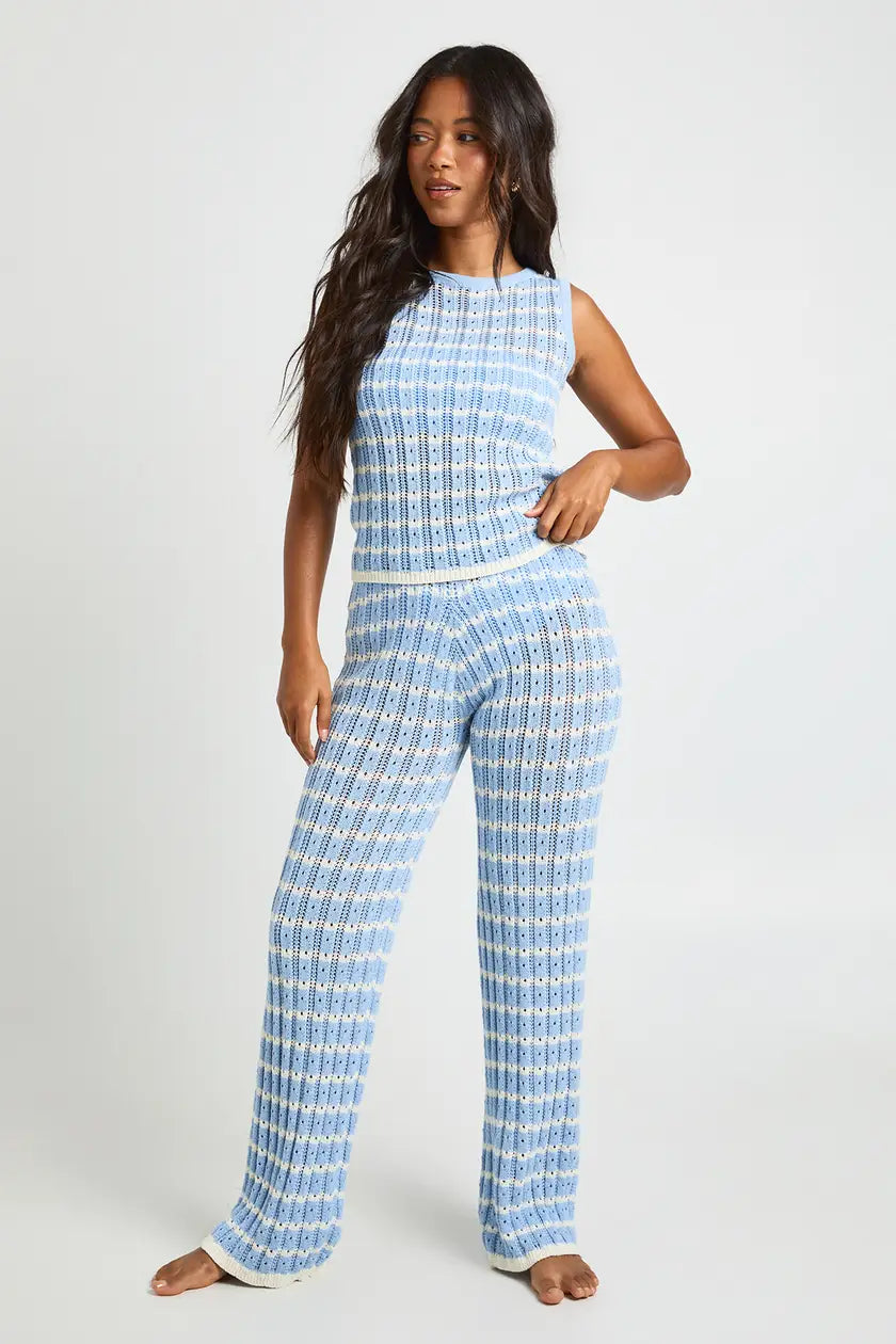 Crochet Stripe Knit Top and Wide Leg Co-Ord