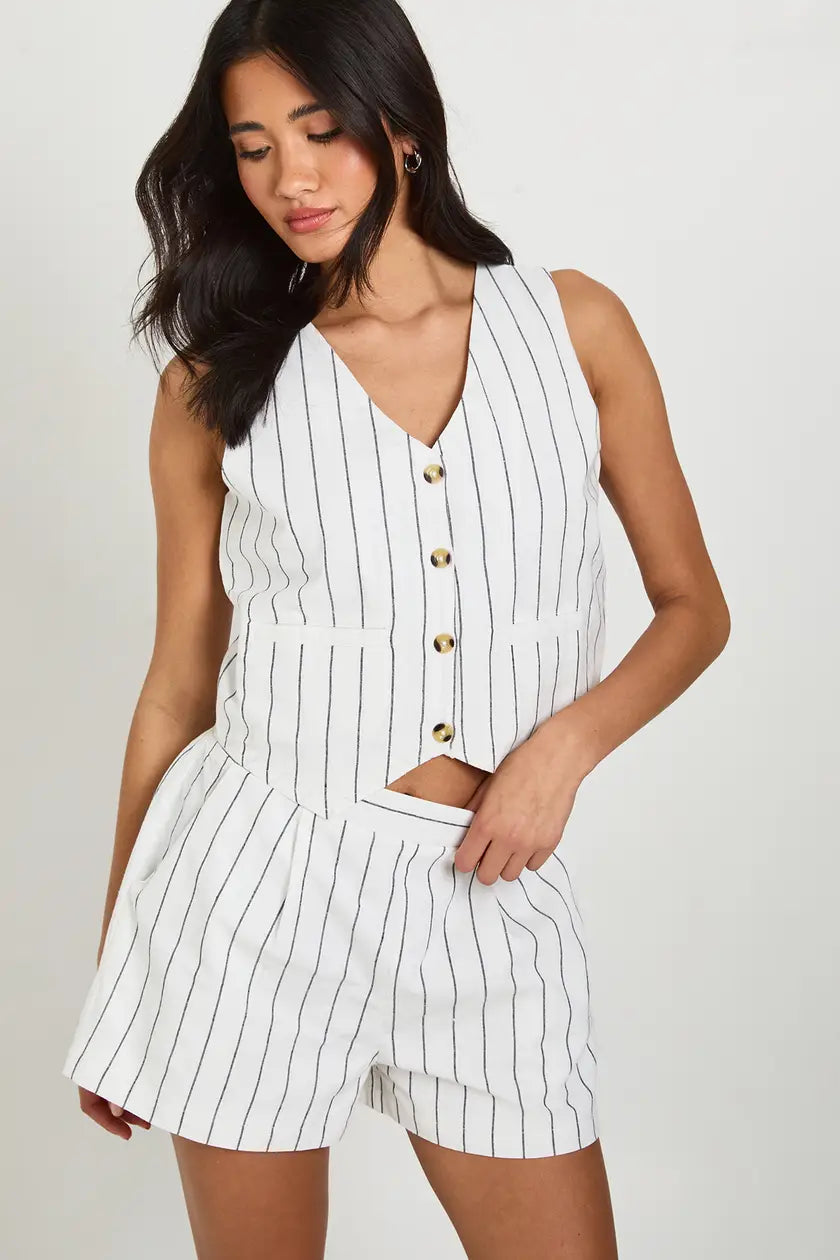 Linen Look Striped Waistcoat & Relaxed Fit Shorts