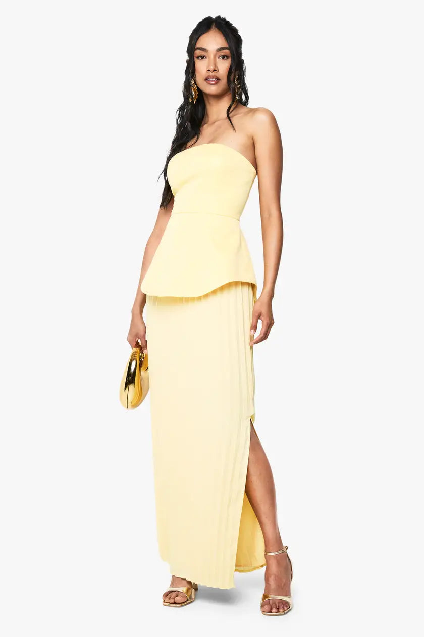 Bandeau Peplum Mix Maxi Dress