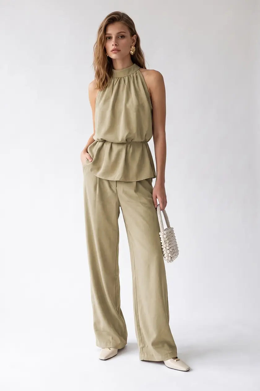 Halter Blouse And Wide-leg Pants Set