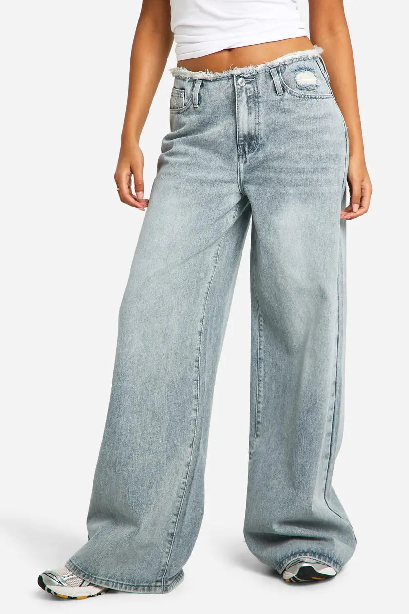 Tall Raw Waistband Wide Leg Jeans