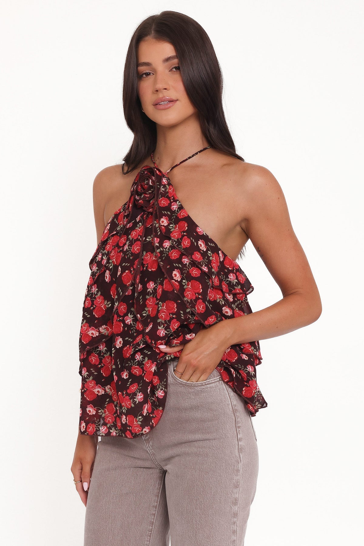 Floral Halter Neck Chiffon Top