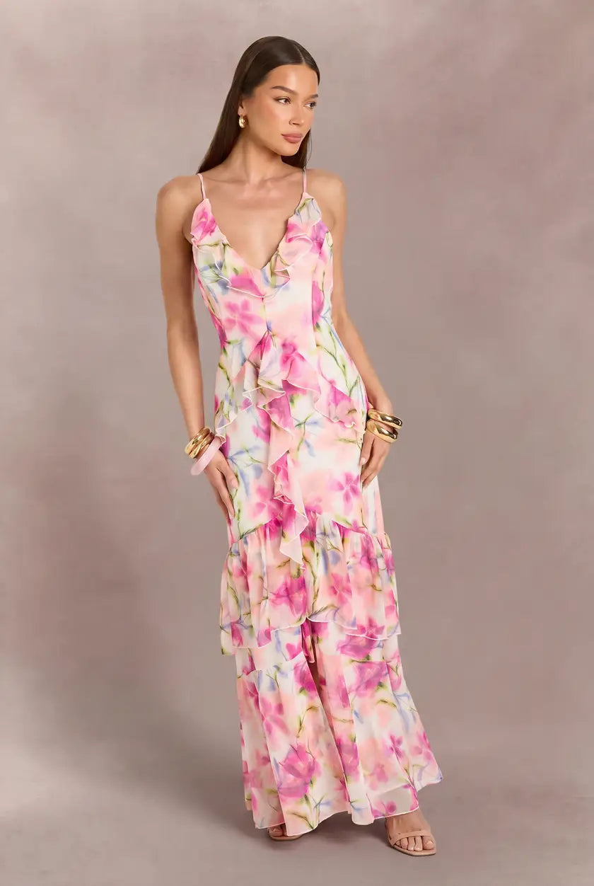 Ruffle Detail Floral Maxi Dress