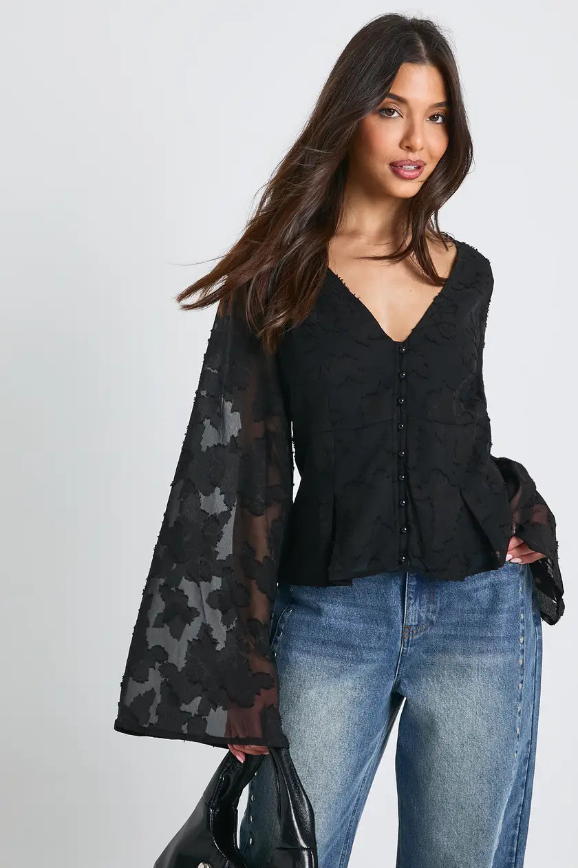 Floral Textured Button Down Blouse