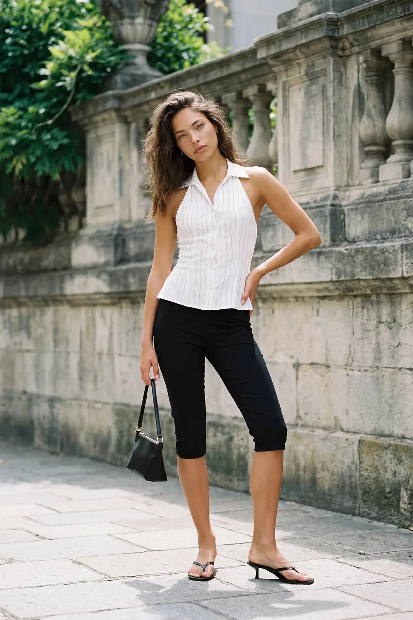 Stripe Linen Look Collared Waistcoat