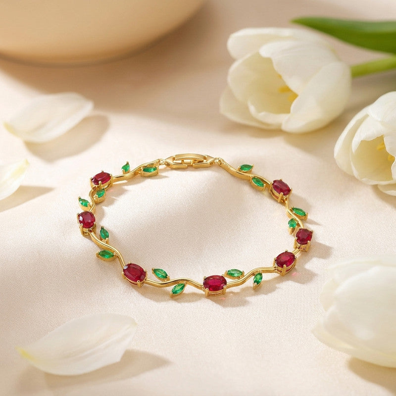 Gold Plated Multicolor Stones Studded Anti Tarnish Tulip Bracelet